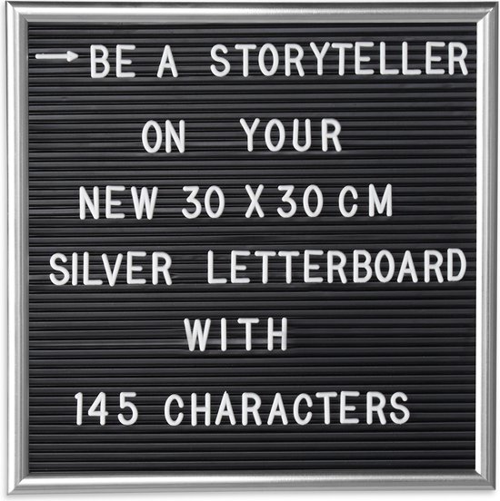 letterbord - 145 letters - cijfers - speciale tekens - 30 x 30 cm - zilver