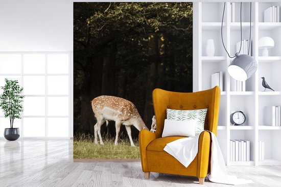 Papier peint - Papier peint photo Cerf - Nourriture - Herbe - Largeur 160 cm x hauteur 220 cm