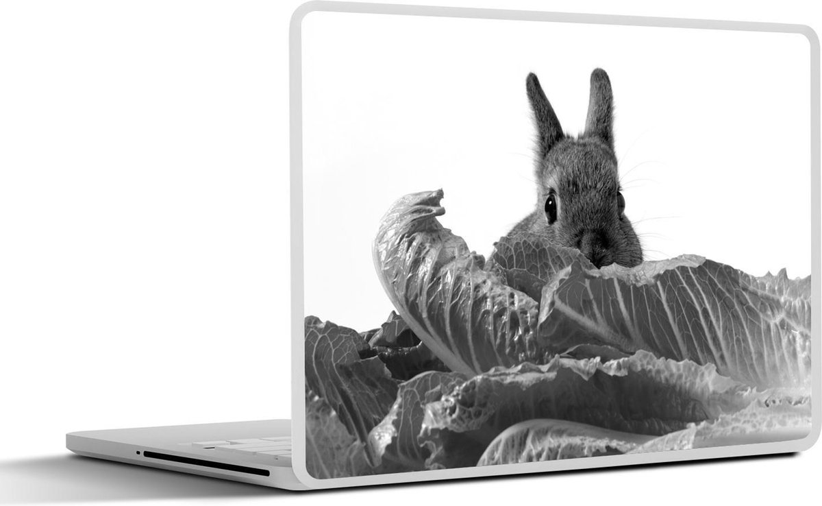 Afbeelding van product SleevesAndCases  Laptop sticker - 13.3 inch - Baby konijn tussen de sla - zwart wit
