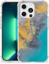 Telefoonhoesje met tekst Geschikt voor iPhone13 Pro Max Telefoon Hoesje met doorzichtige rand Marble Blue Gold
