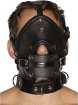 Streng uitziende lederen premium muilkorf met blinddoek en knevel - BDSM - Bondage - BDSM - Maskers