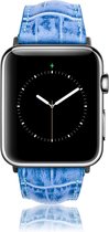 Geschikt voor Apple Watch Bandje - Croco Blauw - Full-Grain Leer - 42/44/45/49mm - incl. Silver Connectors Met Gesp - Oblac®