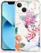GSM Hoesje Geschikt voor iPhone13 mini Telefoonhoesje Valbescherming met transparante rand Bird Flowers