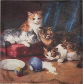 Clayre & Eef Canvasschilderij 60*3*60 cm Bruin, Rood, Wit Canvas Katten Schilderij Wanddecoratie