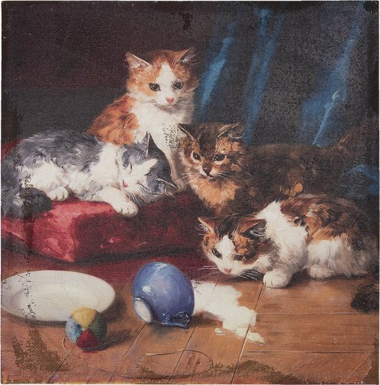 Clayre & Eef Schilderij 60x60 cm Bruin Rood Canvas Katten Canvas schilderij