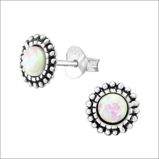 Aramat jewels ® - 925 sterling zilveren oorbellen opaal wit 925 zilver 8mm