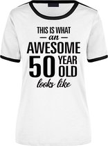 Awesome 50 year - geweldige 50 jaar wit/zwart ringer cadeau t-shirt dames -  Verjaardag cadeau / Sarah XL