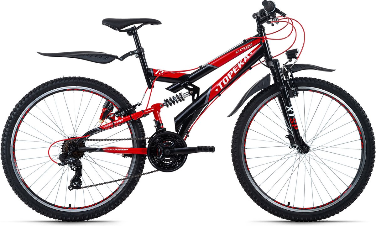 KS Cycling Fiets Topeka 26'' full suspension mountainbike zwart-rood 48 cm