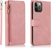 iPhone 13 Pro Book Case hoesje met rits - Magneetsluiting - Pasjeshouder - Kunstleer - Flipcase - Hoesje - Apple iPhone 13 Pro - Rose Goud