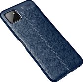 Samsung Galaxy A22 (5G) hoesje - MobyDefend TPU Gelcase - Lederlook - Navy blauw - GSM Hoesje - Telefoonhoesje Geschikt Voor: Samsung Galaxy A22 (5G)