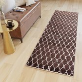 Tapiso Sari Tapijt Loper Bruin Geruit Woonkamer Hal Slaapkamer Maat- 100x1250