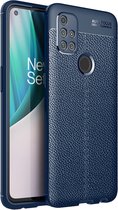 OnePlus Nord N10 hoesje - MobyDefend TPU Gelcase - Lederlook - Navy blauw - GSM Hoesje - Telefoonhoesje Geschikt Voor: OnePlus Nord N10
