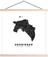 Posterhanger incl. Poster 40x40 cm - Schoolplaat - Groningen - Wegenkaart Nederland - Wit - Textielposter - Blanke latten