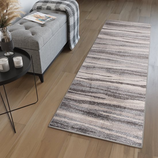 Tapiso Sari Carpet Runner Grijs Beige Moderne Salon Couloir Chambre Taille - 70x350
