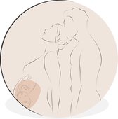 Cercle mural - Aluminium - Line au trait femme enceinte avec son mari sur fond rose tendre - ⌀ 60 cm