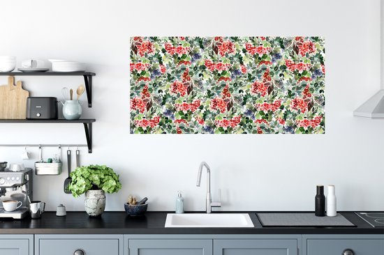 Stickers muraux - Noël - Aquarelle - Vert - Rouge - 120x60 cm - Feuille adhésive