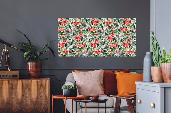 Stickers muraux - Noël - Aquarelle - Vert - Rouge - 120x60 cm - Feuille adhésive