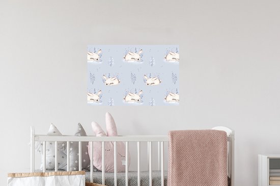 Stickers muraux - Hiver - Lapin - Motif - 60x40 cm - Feuille adhésive