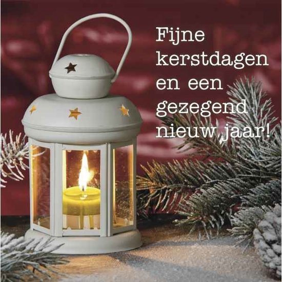 Kerstkaarten Met envelop Lantaarn5x15cm Fijne kerstdagen en een
