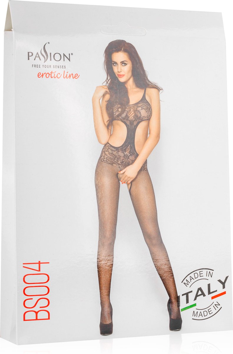 Netstof bodystocking met open kruis - Zwart
