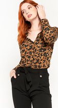 LOLALIZA T-shirt luipaard print - Camel - Maat XS