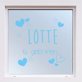 Raamsticker Geboorte Met Hartjes -  Lichtblauw -  120 x 120 cm  - raam en deurstickers - geboorte stickers  alle - Muursticker4Sale