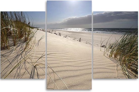 Trend24 - Canvas Schilderij - Strand en duin - Drieluik - Landschappen - 150x100x2 cm - Beige