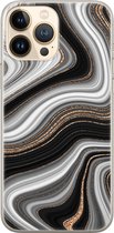 iPhone 13 Pro Max hoesje siliconen - Abstract waves - Soft Case Telefoonhoesje - Print / Illustratie - Transparant, Zwart