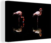 Canvas Schilderij Twee flamingo's staan in het water - 60x40 cm - Wanddecoratie