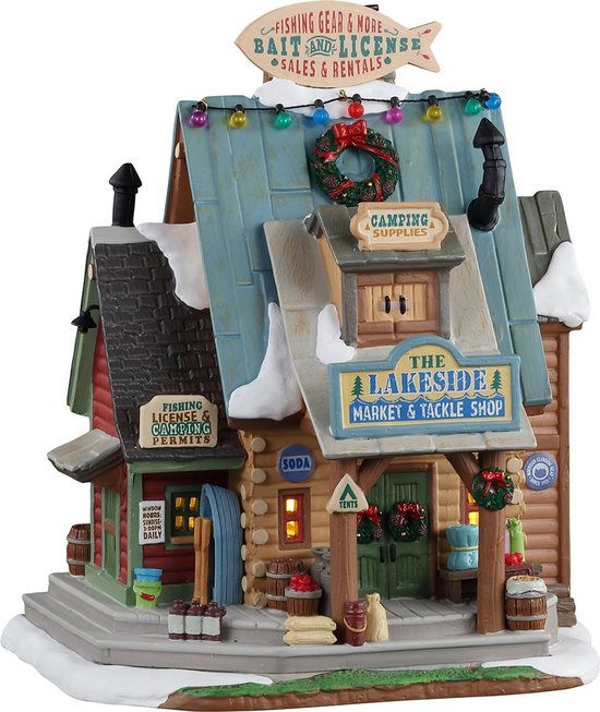 Lemax - 'The Lakeside Market & Tackle Shop' - Verlicht gebouw - Exclusief adapter (werkt ook op batterijen)