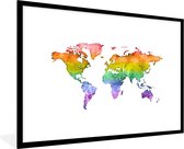 Fotolijst incl. Poster - Wereldkaart - Pride vlag - Waterverf - 90x60 cm - Posterlijst
