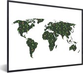 Fotolijst incl. Poster - Wereldkaart - Groen - Bladeren - 80x60 cm - Posterlijst