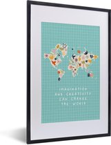 Fotolijst incl. Poster - Wereldkaart - Bloemen - Fruit - Quotes - 40x60 cm - Posterlijst