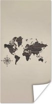 Poster Wereldkaart - Hout - Bruin - 60x120 cm