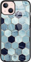 iPhone 13 hoesje glass - Blue cubes | Apple iPhone 13  case | Hardcase backcover zwart