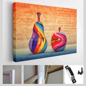 Onlinecanvas - Schilderij - Handgemaakte Moderne Kunst. Kleurrijke Peren En Appels Art Horizontaal - Multicolor - 115 X 75 Cm