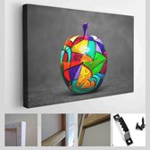 Decoratieve appel, gemaakt van hout en met de hand beschilderd op abstracte zwarte achtergrond. hedendaagse kunst, moderne kunst - Modern Art Canvas - Horizontaal - 394541992