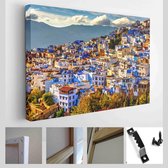 Onlinecanvas - Schilderij - Chefchaouen Panorama. Blauwe Skyline De Stad Heuvel. Marokko Art Horizontaal - Multicolor - 40 X 30 Cm
