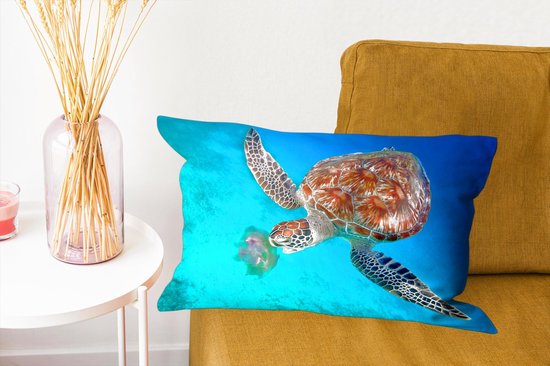 Sierkussen' intérieur Tortue - Tortue verte avec méduse - 50x30 cm - Coussin intérieur rectangulaire en coton