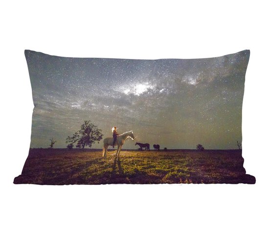 Sierkussens - Kussen - Vrouw op een paard onder de Melkweg - 50x30 cm - Kussen van katoen