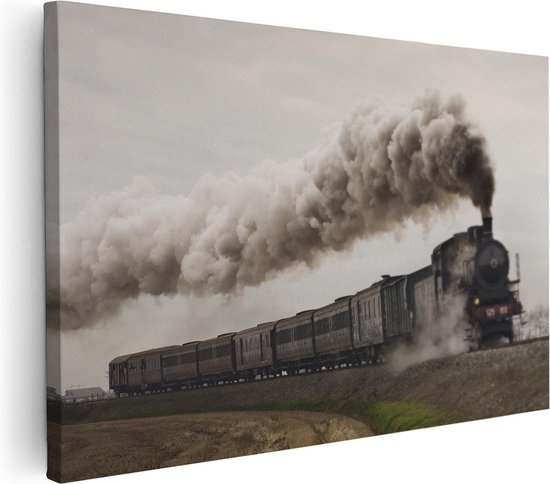Artaza Canvas Schilderij Stoomtrein - 60x40 cm - Wanddecoratie Trein - Muurdecoratie Vintage - Schilderijen Op Canvas