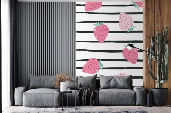 Papier Peint - Papier Papier peint photo Été - Fraises - Rose - Largeur 170 cm x Hauteur 260 cm