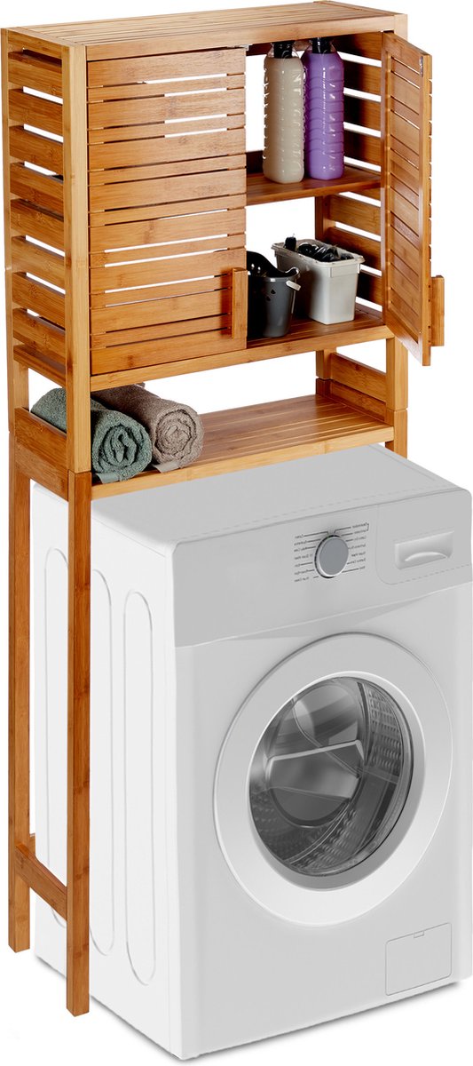 wasmachine kast - bamboe - 3 vakken - 164 x 66 x 26 cm - ombouw - wc