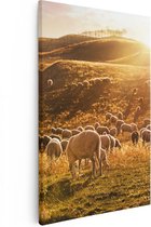 Artaza Canvas Schilderij Schapen in de Heuvels bij Zonsondergang - 80x120 - Groot - Foto Op Canvas - Canvas Print