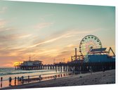Santa Monica pier bij zonsondergang in Los Angeles - Foto op Dibond - 90 x 60 cm