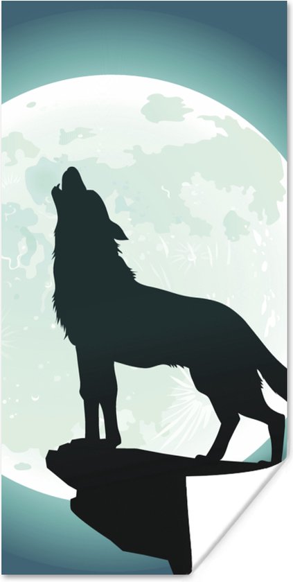 Poster Wolf - Maan - Steen - 40x80 cm