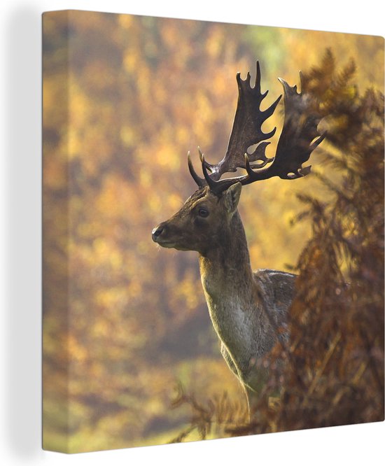 Tableau Peinture Cerf - Bois - Automne - 20x20 cm - Décoration murale