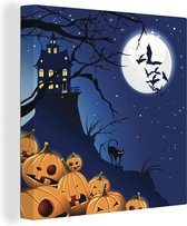 Canvas Schilderij Een nacht van Halloween in een illustratie - 50x50 cm - Wanddecoratie