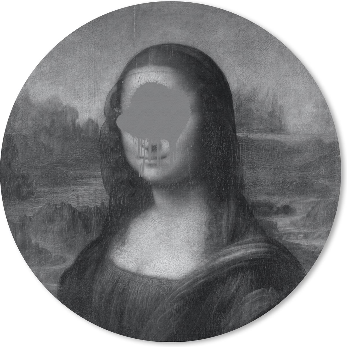 Muismat rond 20x20 cm - Mousepad Mona Lisa - Leonardo da Vinci - Zwart - Wit - Ronde muismatten