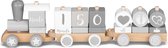 Navaris houten trein voor peuters - Speelgoedtrein van hout met letters en cijfers - Gepersonaliseerd peuterspeelgoed - Decoratieve trein - 20 delen